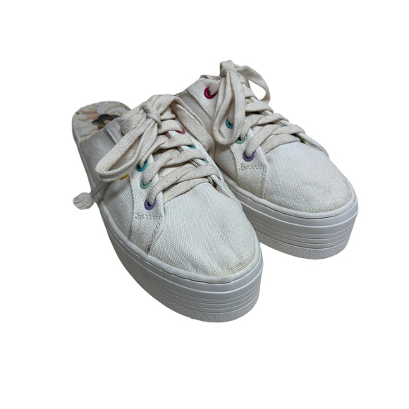 Farm Rio Sneakers White Platform Lace‎ Up Canvas Rainbow Tennis Mule Womens 38 - Picture 6 of 10